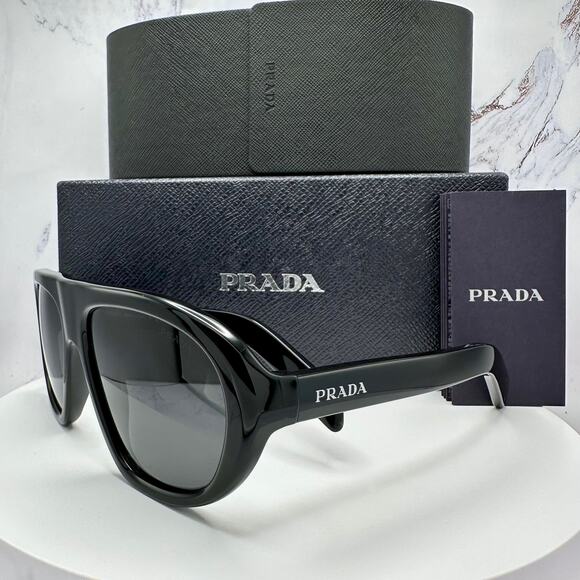 New PRADA Sunglasses PR C05S 16K08Z Black 2025 Collection Aviator Shield Mask - Picture 16 of 16